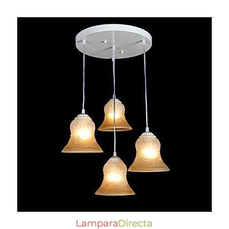 Lámpara colgante blanca de cuatro luces con pantalla de cristal dorado a mano, estilo retro europeo clásico. Lámpara colgante blanca de cuatro luces con pantalla de cristal dorado a mano, estilo retro europeo clásico.