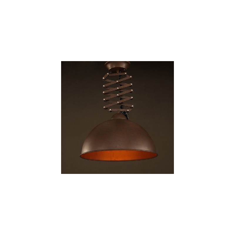 Lámpara de araña flexible de hierro forjado negro con pantalla de tapa para cafetería industrial.