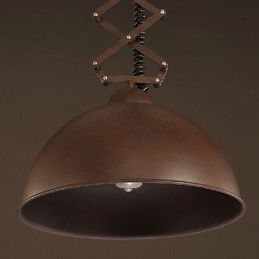 Lámpara de araña flexible de hierro forjado negro con pantalla de tapa para cafetería industrial.