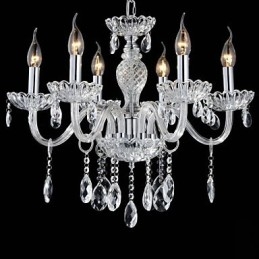 Lámpara de araña de cristal estilo palacio de 6 luces con bombilla de vela