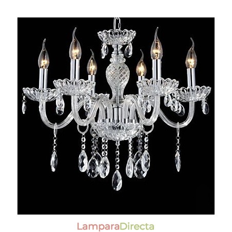 Lámpara de araña de cristal estilo palacio de 6 luces con bombilla de vela Lámpara de araña de cristal estilo palacio de 6 luces con bombilla de vela