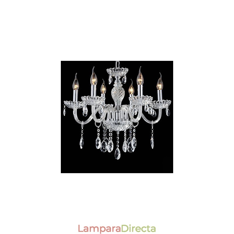 Lámpara de araña de cristal estilo palacio de 6 luces con bombilla de vela