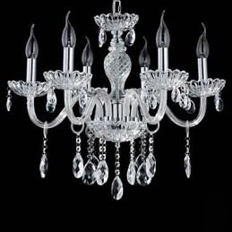 Lámpara de araña de cristal estilo palacio de 6 luces con bombilla de vela