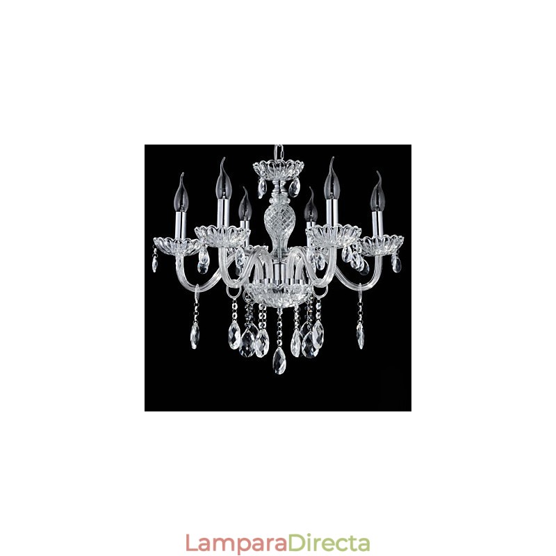 Lámpara de araña de cristal estilo palacio de 6 luces con bombilla de vela