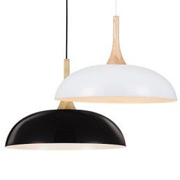Lámpara colgante artística mini de 1 luz, moderna simplicidad, acabado en blanco y negro, de aluminio y madera.