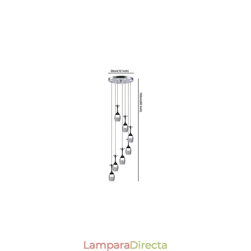 Lámpara colgante moderna con 7 luces y bombillas integradas para escalera.