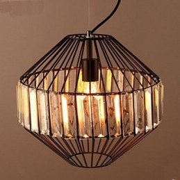 Lámpara de araña de cristal con forma de jaula de pájaros de hierro forjado vintage