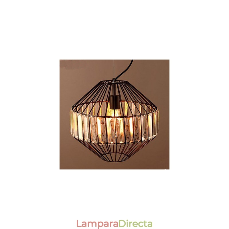Lámpara de araña de cristal con forma de jaula de pájaros de hierro forjado vintage