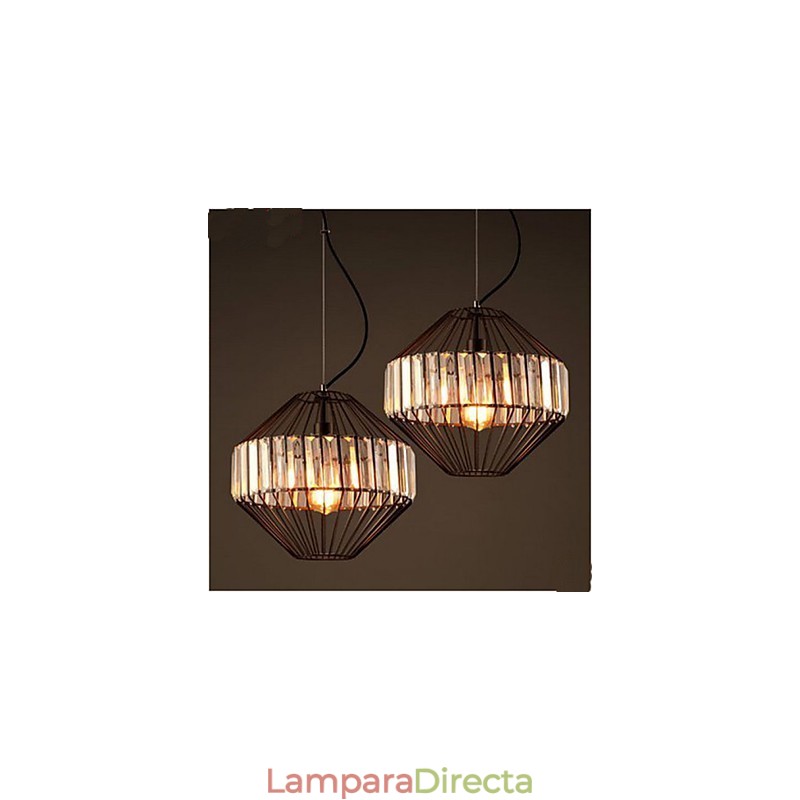 Lámpara de araña de cristal con forma de jaula de pájaros de hierro forjado vintage