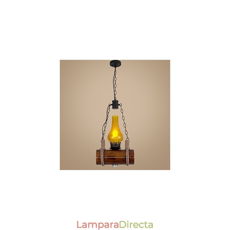 Lámpara colgante de una sola cabeza de madera maciza estilo Bar of The Retro