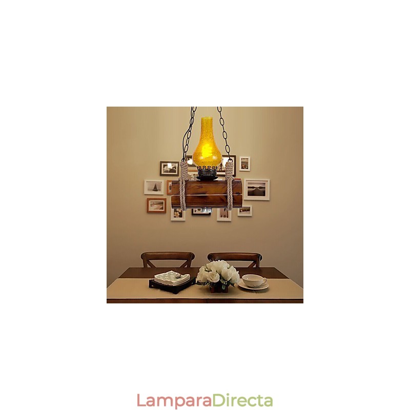 Lámpara colgante de una sola cabeza de madera maciza estilo Bar of The Retro