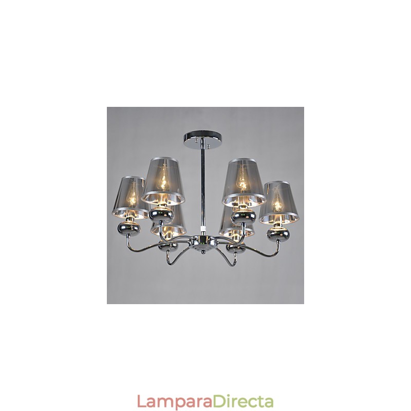 Lámpara de araña vintage de 6 luces, clásica, de tela y metal, con pintura