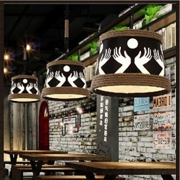Lámpara de araña pastoral sencilla de cáñamo estilo cafetería retro americana