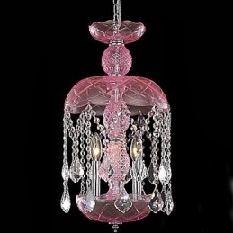 Lámpara colgante moderna de cristal con 3 luces en pantalla rosa