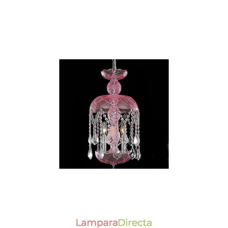 Lámpara colgante moderna de cristal con 3 luces en pantalla rosa