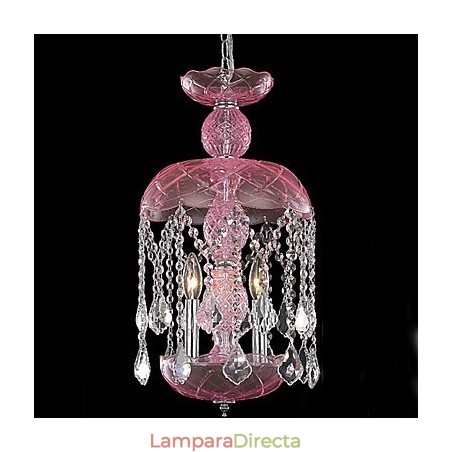 Lámpara colgante moderna de cristal con 3 luces en pantalla rosa Lámpara colgante moderna de cristal con 3 luces en pantalla rosa