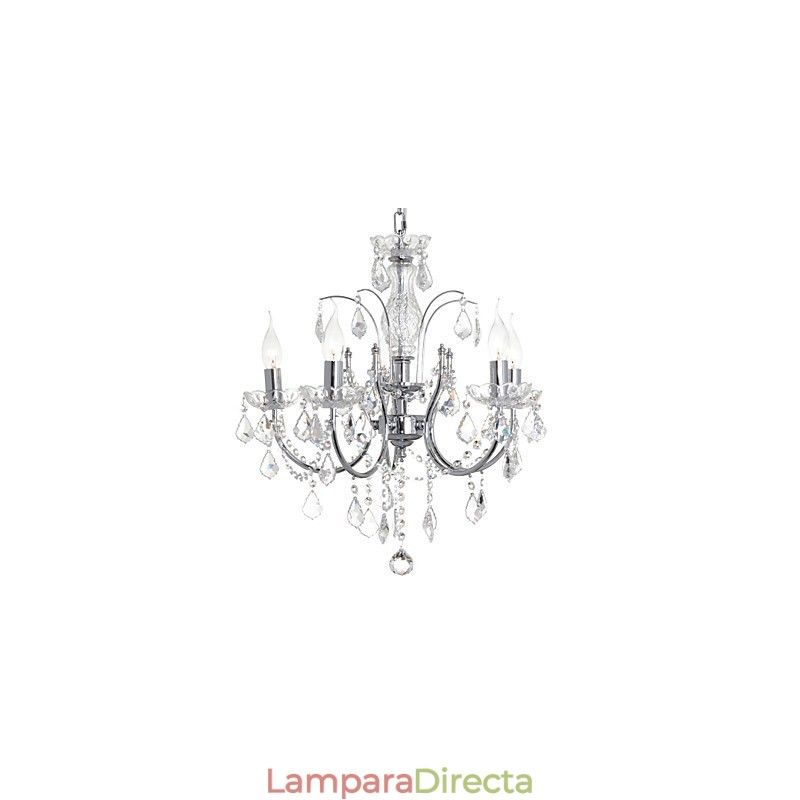 Lámpara de araña clásica tradicional de metal cromado y cristal