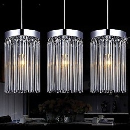 Lámpara colgante moderna de 3 luces con varilla de cristal