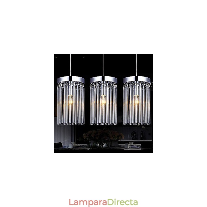 Lámpara colgante moderna de 3 luces con varilla de cristal