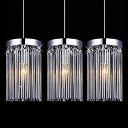 Lámpara colgante moderna de 3 luces con varilla de cristal
