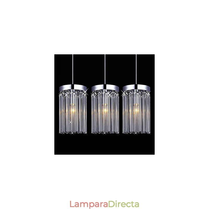 Lámpara colgante moderna de 3 luces con varilla de cristal