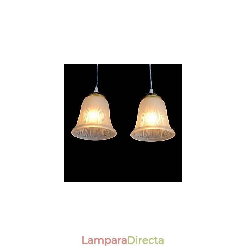 Lámpara colgante de bronce con cuatro luces y pantalla de cristal, estilo retro clásico europeo.