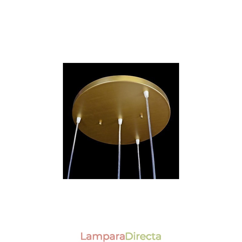 Lámpara colgante de bronce con cuatro luces y pantalla de cristal, estilo retro clásico europeo.