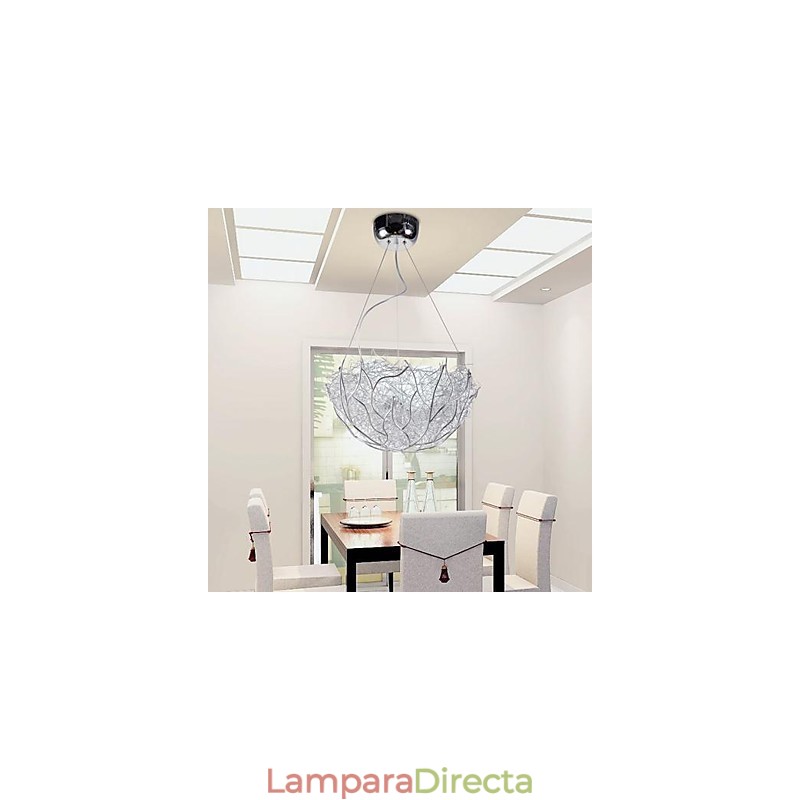 Lámpara colgante moderna contemporánea de metal plateado