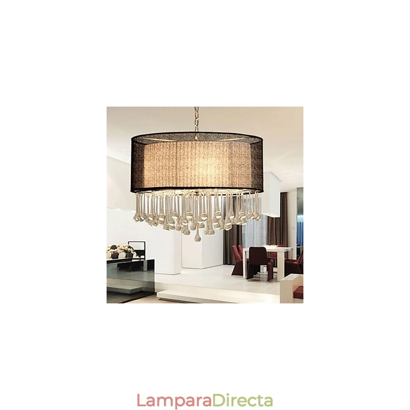 Lámpara colgante contemporánea de cristal de 4 luces con pantalla negra