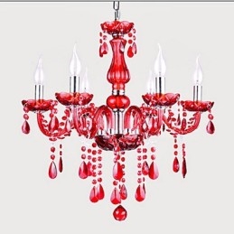 Lámpara de araña moderna de lujo de cristal rojo de 6 luces