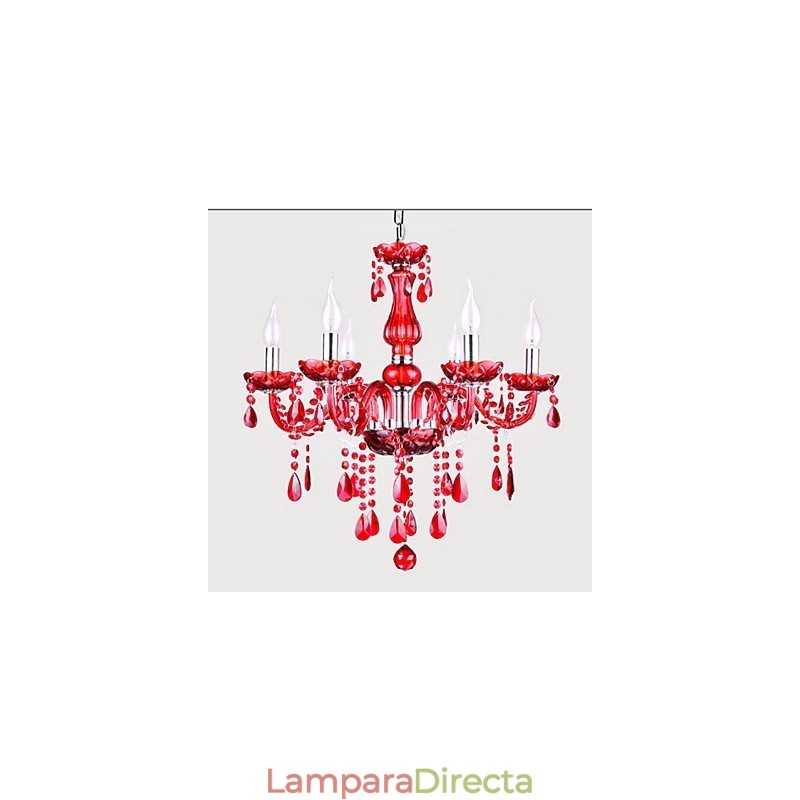 Lámpara de araña moderna de lujo de cristal rojo de 6 luces