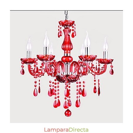 Lámpara de araña moderna de lujo de cristal rojo de 6 luces Lámpara de araña moderna de lujo de cristal rojo de 6 luces