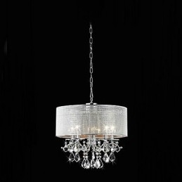 Lámpara colgante moderna de cristal de 5 luces con pantalla de tela