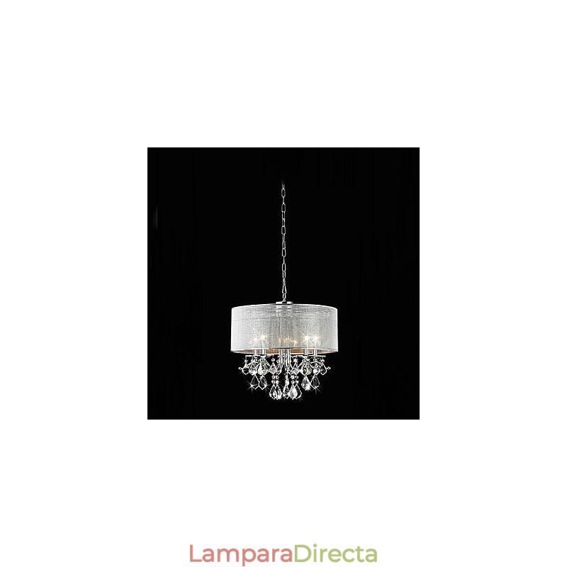 Lámpara colgante moderna de cristal de 5 luces con pantalla de tela