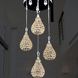 Lámpara colgante de 4 cabezas de cristal moderna y contemporánea de metal