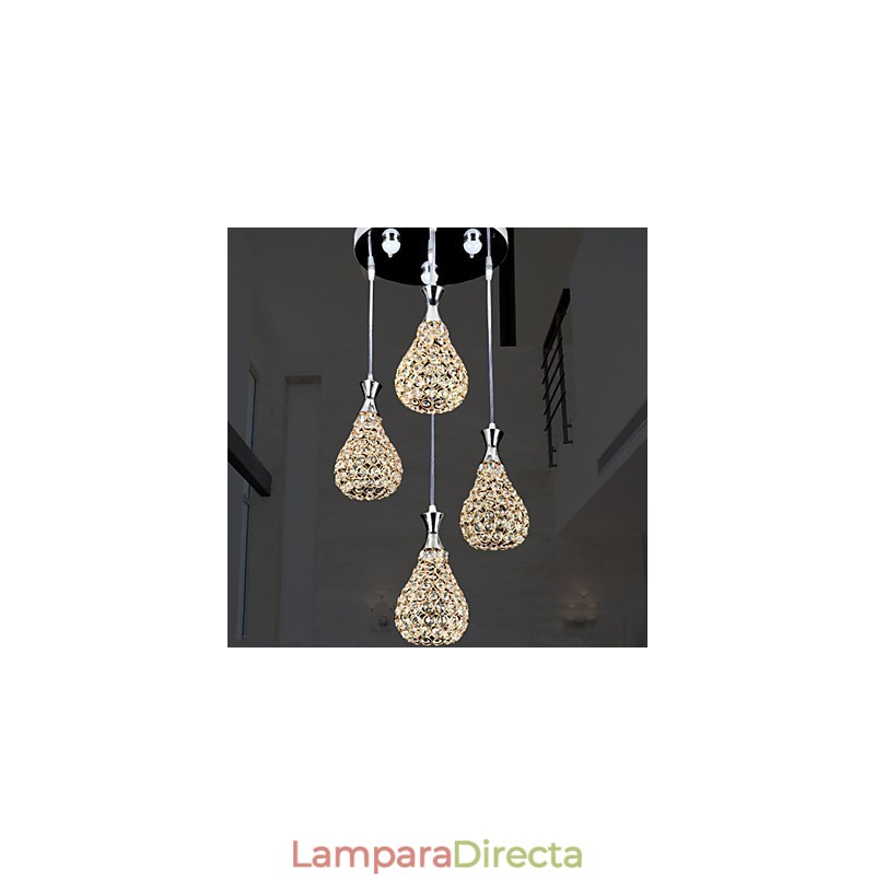 Lámpara colgante de 4 cabezas de cristal moderna y contemporánea de metal