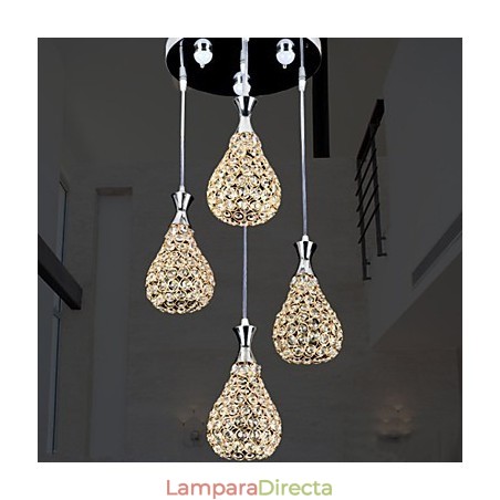 Lámpara colgante de 4 cabezas de cristal moderna y contemporánea de metal Lámpara colgante de 4 cabezas de cristal moderna y contemporánea de metal