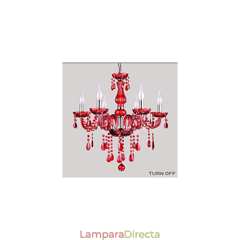 Lámpara de araña moderna de lujo de cristal rojo de 6 luces