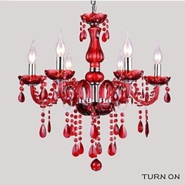 Lámpara de araña moderna de lujo de cristal rojo de 6 luces