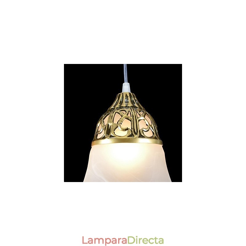 Lámpara colgante de bronce de tres luces con cristal muaré, estilo clásico europeo.