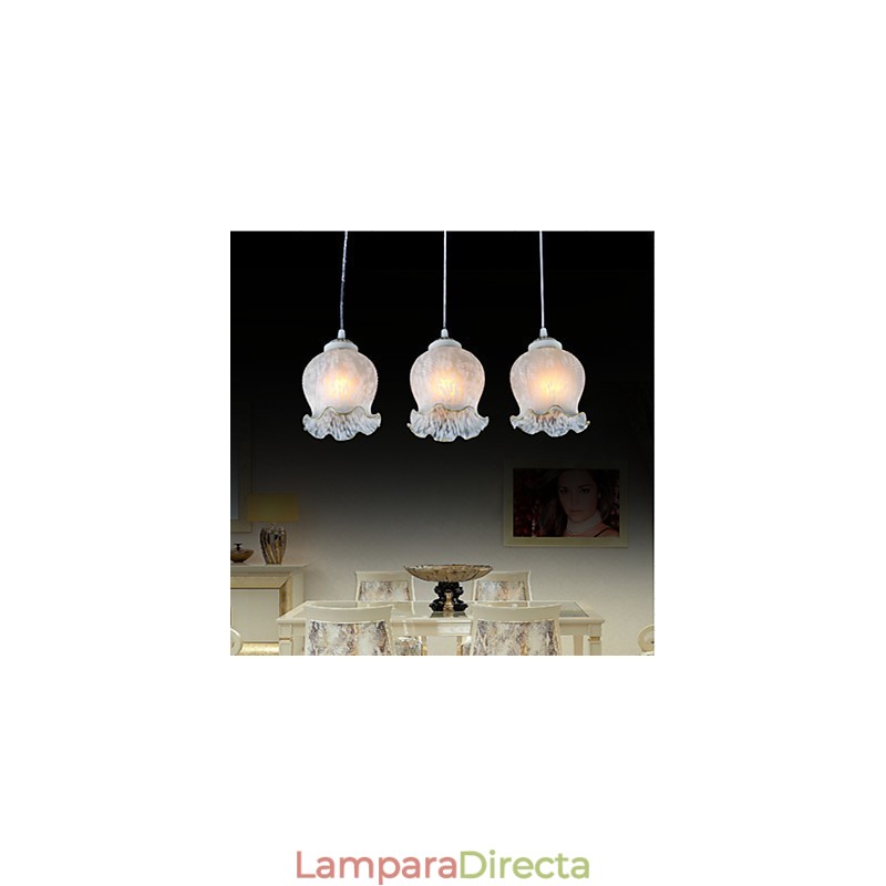 Lámpara colgante blanca de tres luces, estilo retro europeo clásico.