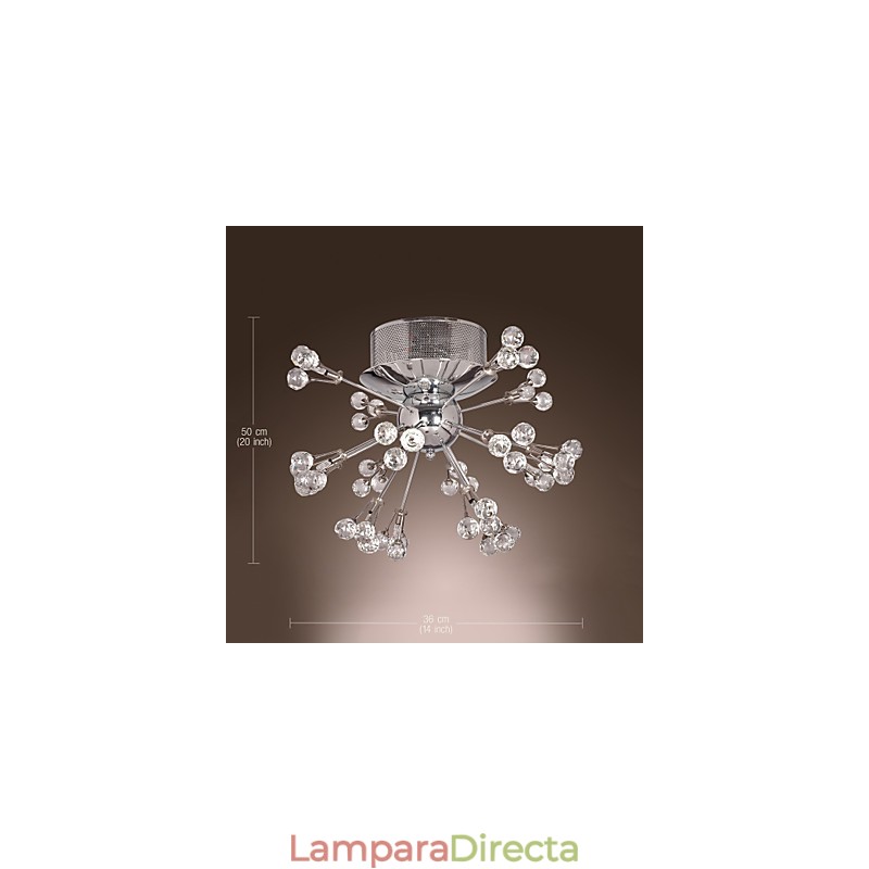 Lámpara de techo moderna contemporánea de metal cromado y cristal