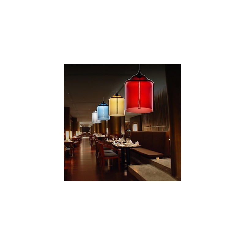 Lámpara colgante de cristal de una sola cabeza, estilo retro y creativo, en una cafetería con pecera.