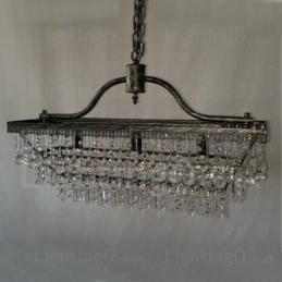 Lámpara de araña clásica tradicional de metal y cristal rectangular de 3 niveles para