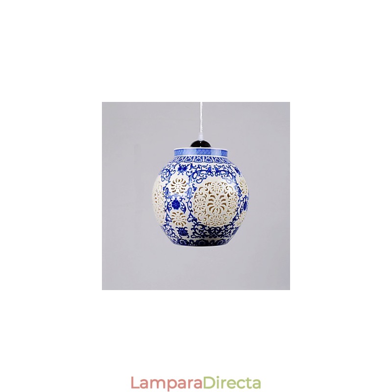 Lámpara de cerámica retro Lámpara de escalera azul Lámpara de araña de un solo cabezal Creativa