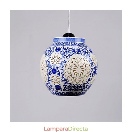 Lámpara de cerámica retro Lámpara de escalera azul Lámpara de araña de un solo cabezal Creativa Lámpara de cerámica retro Lámpara de escalera azul Lámpara de araña de un solo cabezal Creativa