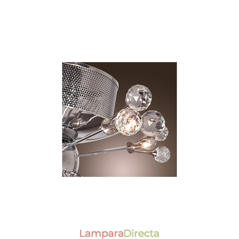 Lámpara de techo moderna contemporánea de metal cromado y cristal