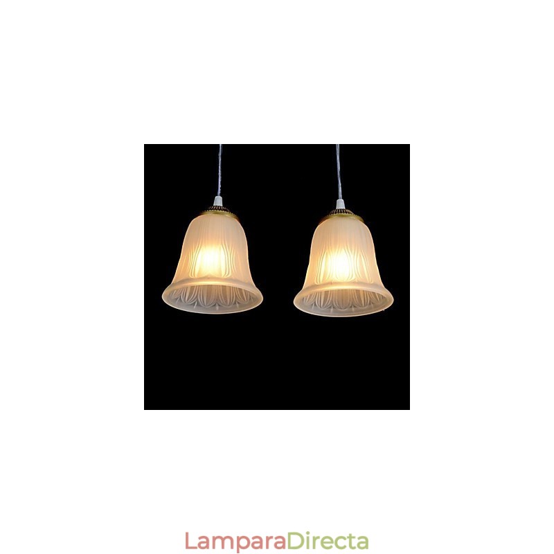Lámpara colgante de bronce con tres luces y pantalla de cristal, estilo retro clásico europeo.