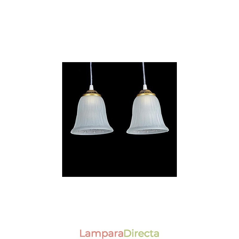 Lámpara colgante de bronce con tres luces y pantalla de cristal, estilo retro clásico europeo.