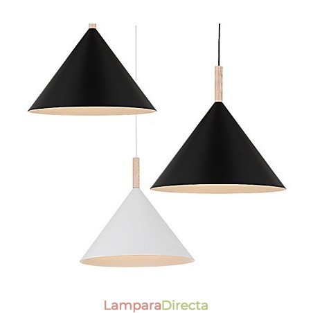 Lámpara colgante mini de cono artístico, 1 luz, acabado moderno y sencillo, aluminio blanco y negro y madera. Lámpara colgante mini de cono artístico, 1 luz, acabado moderno y sencillo, aluminio blanco y negro y madera.